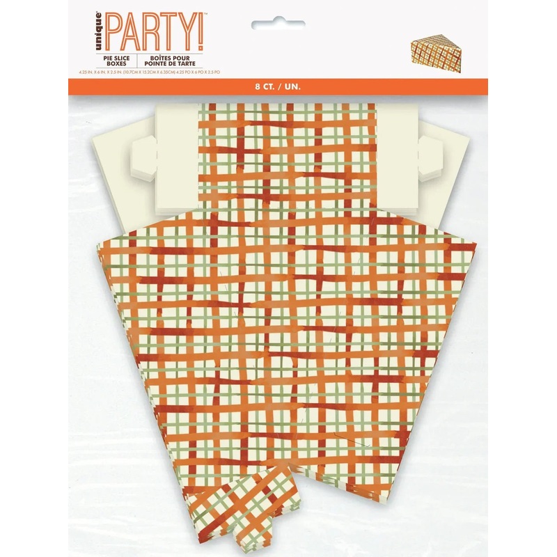 Thanksgiving Gingham Pie Slice Take Home Boxes 4.25 x 6 x 2.5 | 8 ct