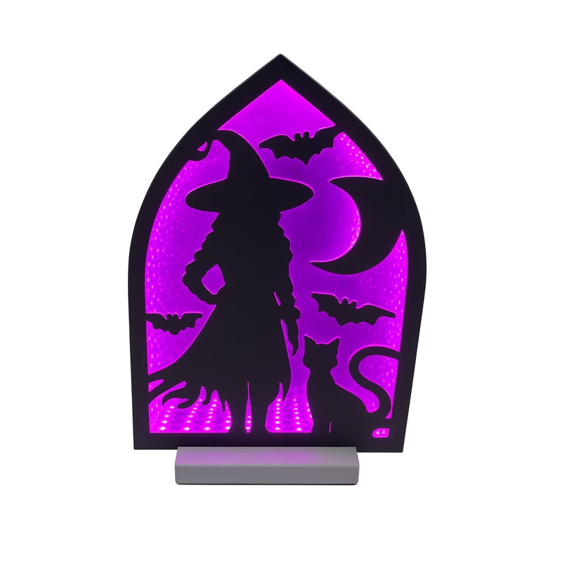 Witch w/Cats Infinity Light, Acrylic w/UL Plug, 12