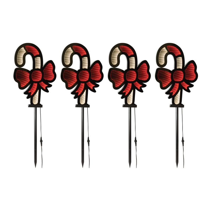 Candy Cane Stake Infinity Light, Acrylic w/UL Plug, 12 x 16 (Set of 4)