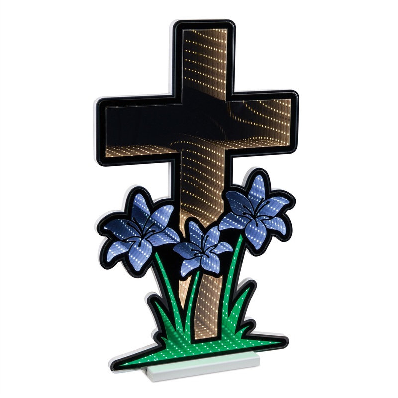 Cross w/Lillies Infinity Light w/UL Plug, 24, Acrylic