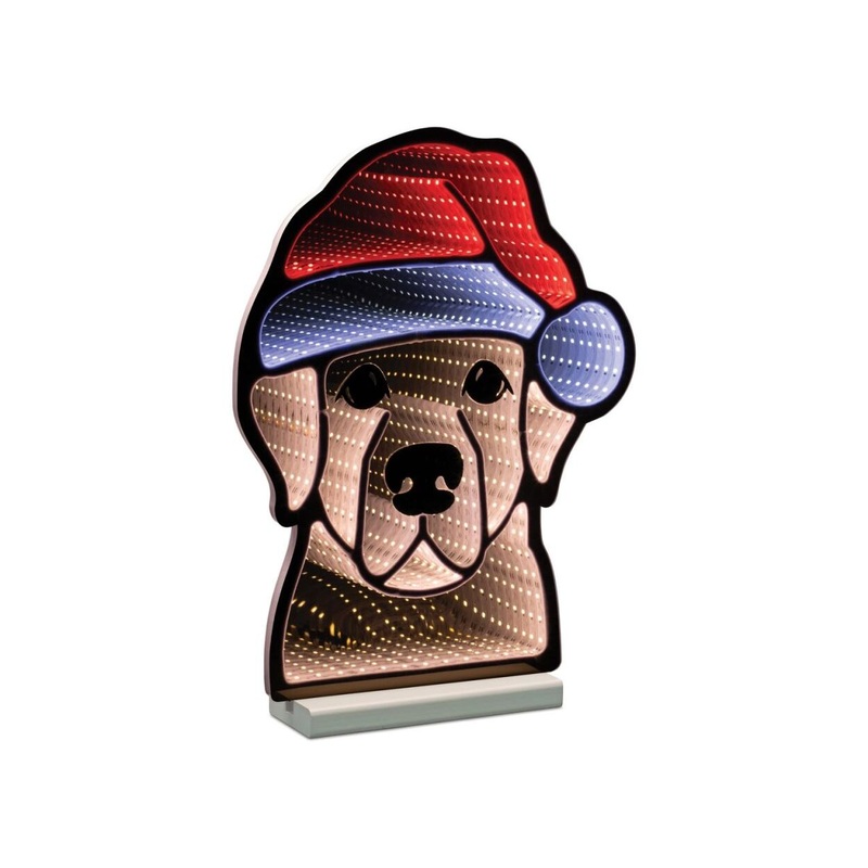 Dog w/Santa Hat Infinity Light, Acrylic w/UL Plug, 16.5