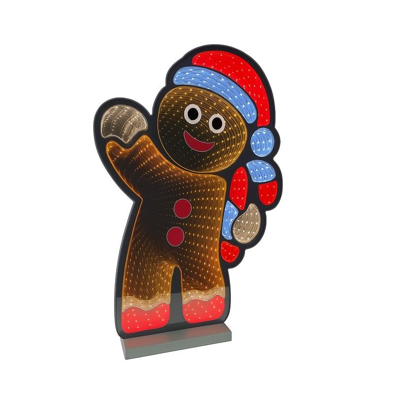 Gingerbread Man W/Candy Cane Infinity Light, Acrylic w/UL Plug, 17