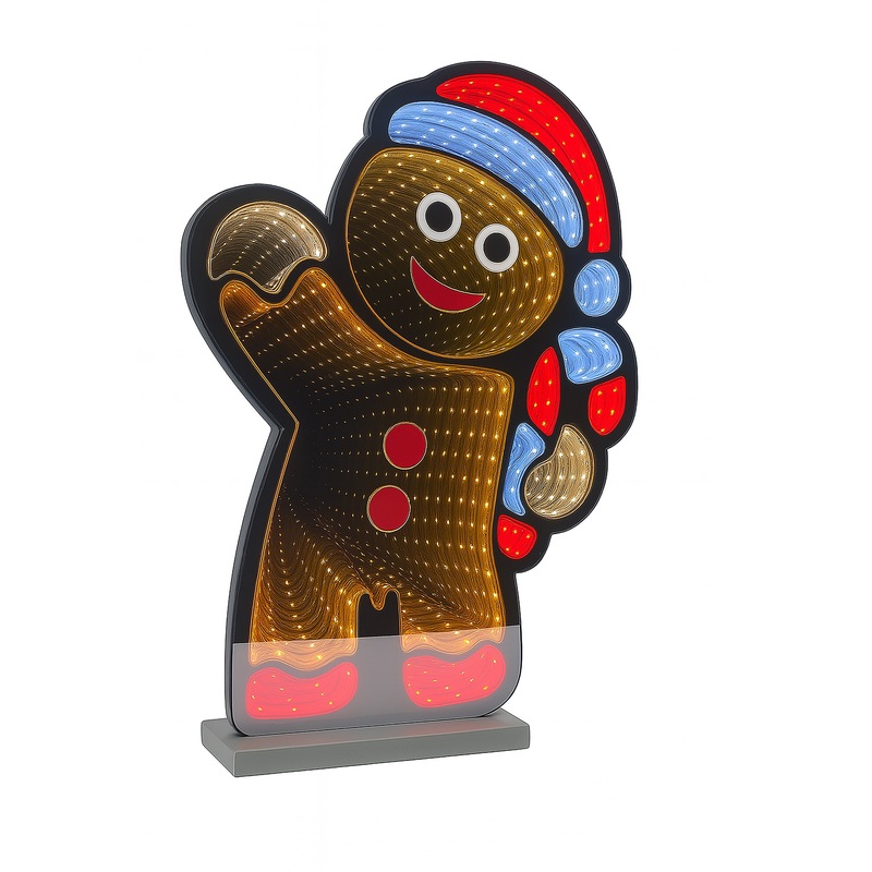 Gingerbread Man W/Candy Cane Infinity Light, Acrylic w/UL Plug, 24