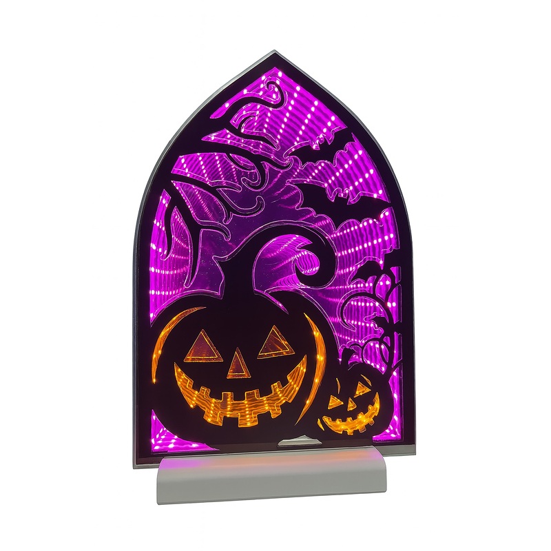 Halloween Pumpkins & Bats Infinity Light, Acrylic w/UL Plug, 12