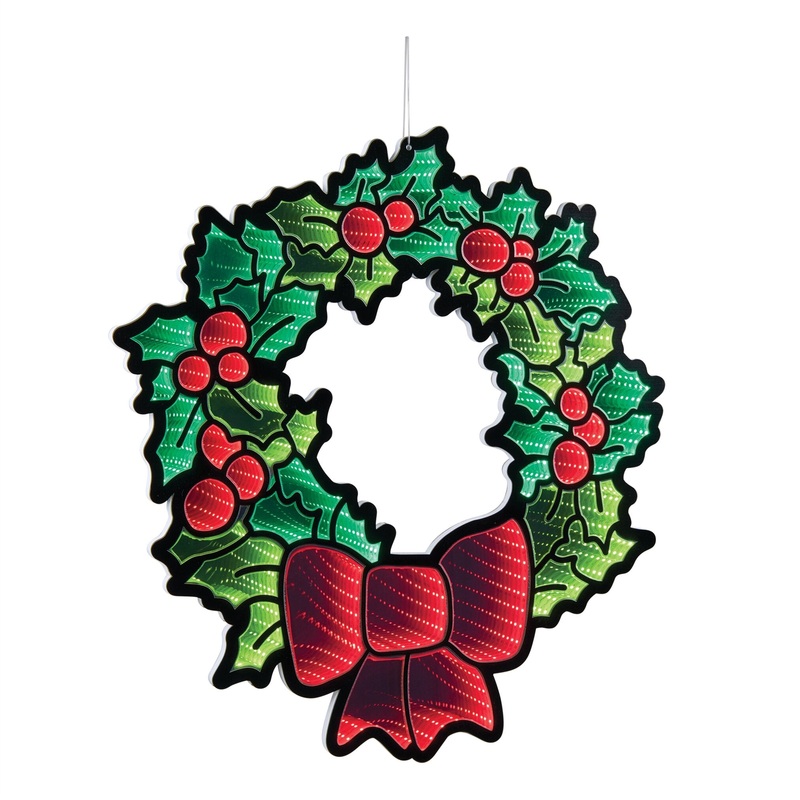 Holly Wreath W/Bow Infinity Light, Acrylic w/UL Plug, 24