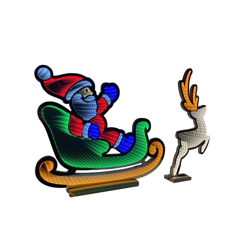 Infinity Christmas Sleigh With Santa And Deer With Wooden Base (30)