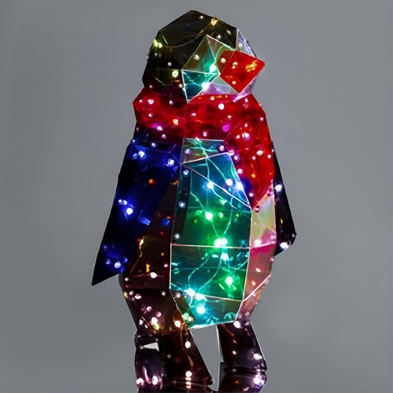 Prismatic Iridescent Christmas Penguin w/Red Scarf, 13.8