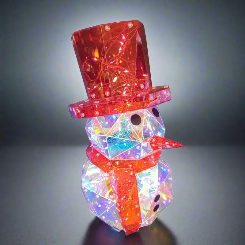 Prismatic Iridescent Snowman w/Red Top Hat and Scarf, 15.75