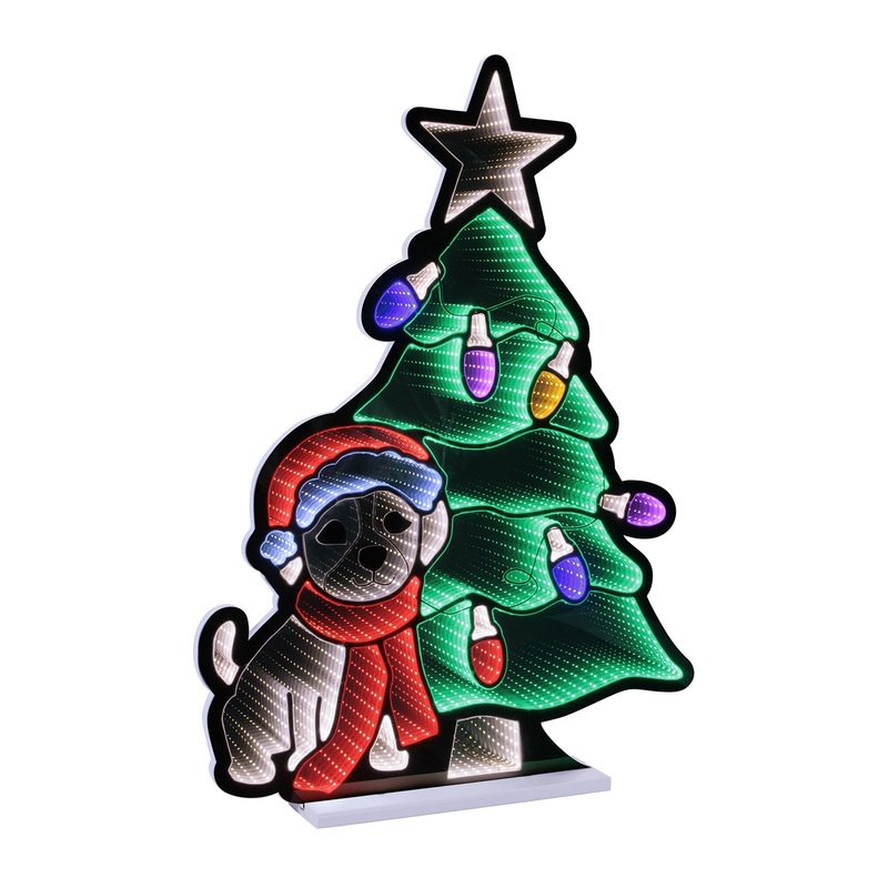 Puppy w/Christmas Tree Infinity Light, Acrylic w/UL Plug, 35