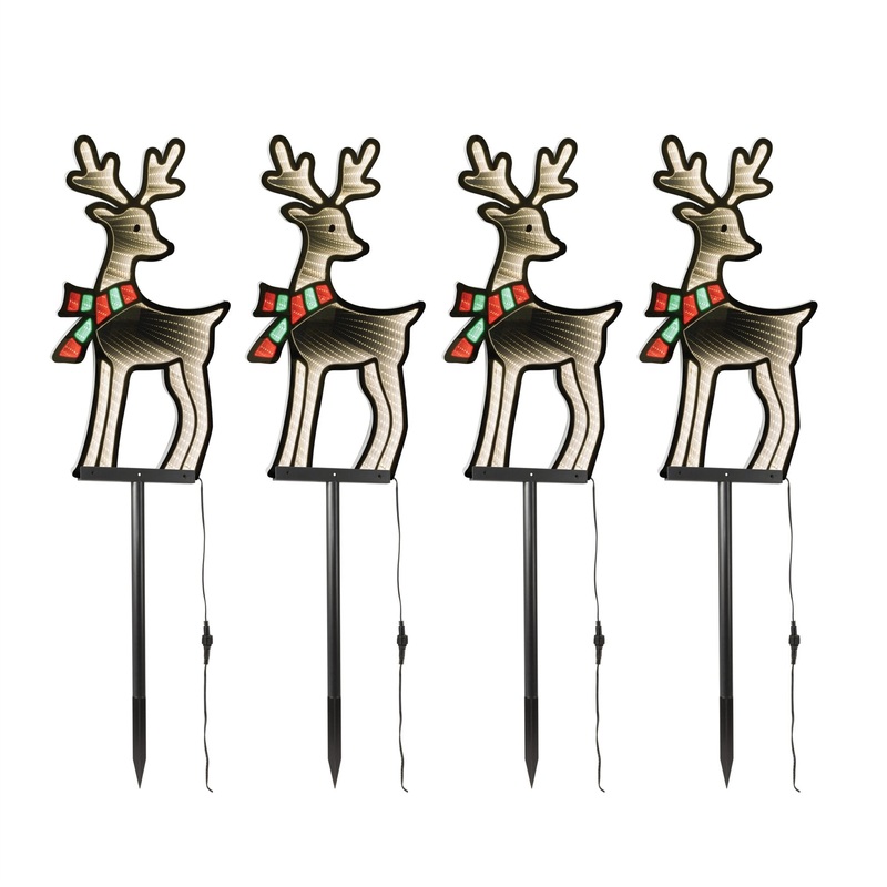Reindeer Stake Infinity Light, Acrylic w/UL Plug, 12 x 16 (Set of 4)