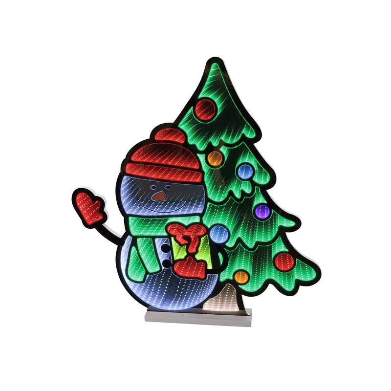 Snowman And Tree Infinity Light, Acrylic w/UL Plug, 27