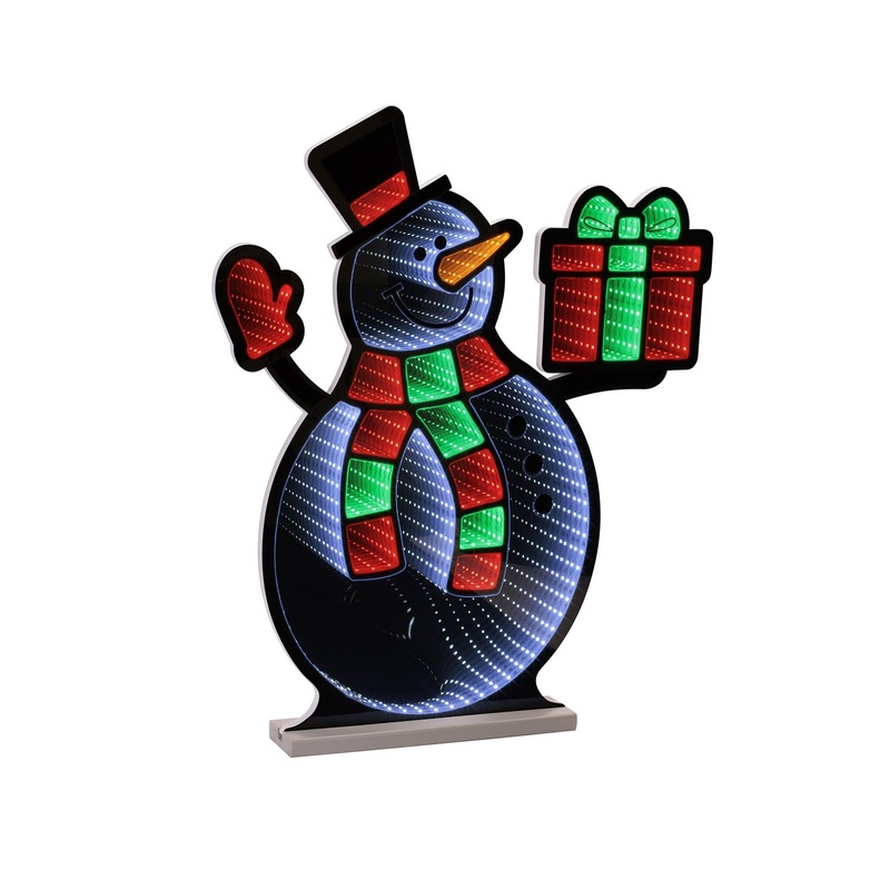 Snowman W/Present Infinity Light, Acrylic w/UL Plug, 23.5