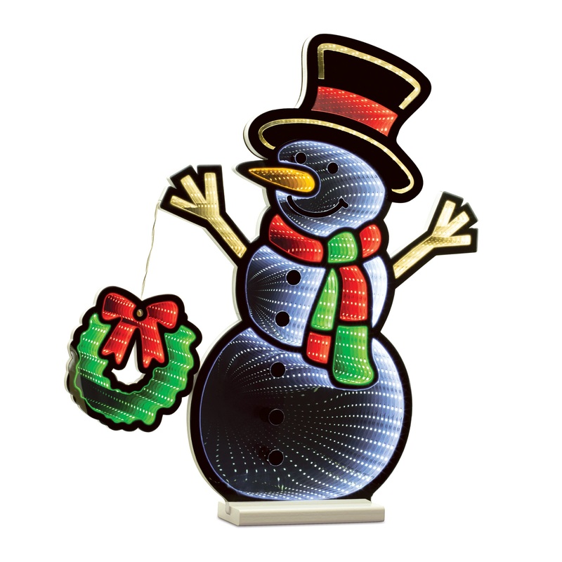 Snowman w/Wreath Infinity Light,  Acrylic w/UL Plug, 23.5